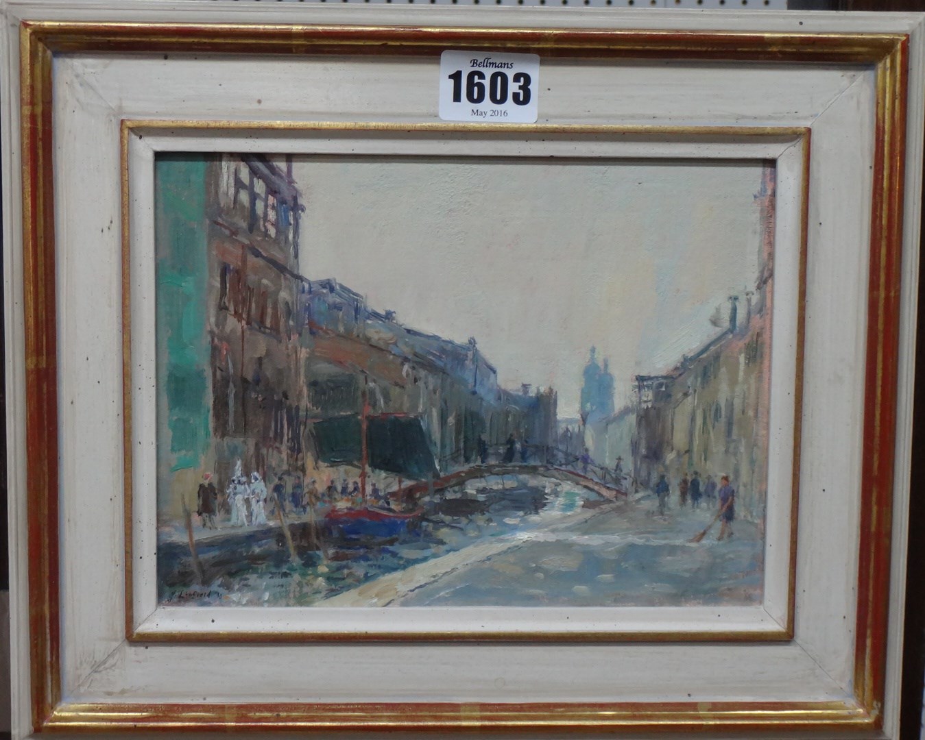 Appraisal: John Linfield b Two Carnevale Figures Rio San Barnaba oil