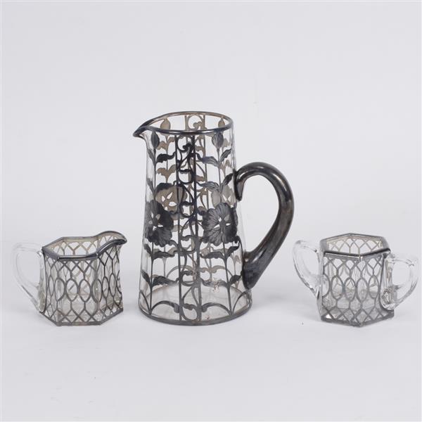 Appraisal: Matthews Co fine silver overlay glass pitcher Together with a