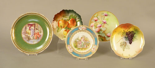 Appraisal: Five painted porcelain plates - dia