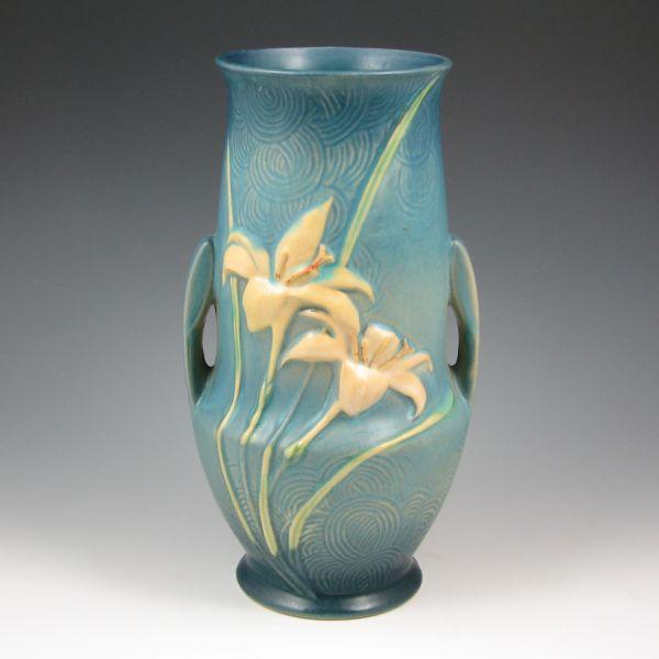 Appraisal: Roseville Zephyr Lily vase in blue Marked Roseville USA -