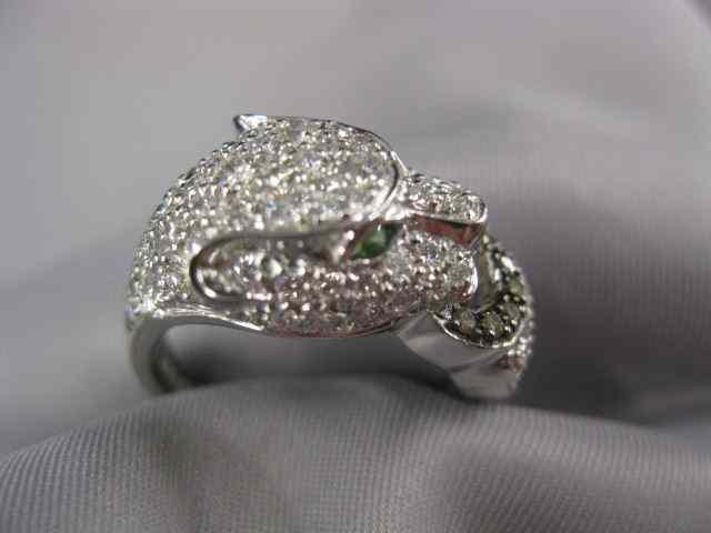 Appraisal: Diamond Figural Panther Ring diamonds white brown totaling carat tsavorite