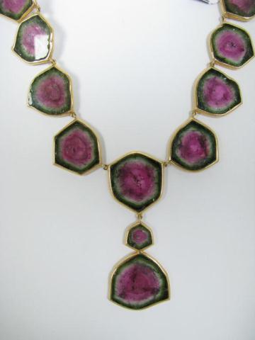 Appraisal: Very rare k yellow gold necklace with watermelon tourmaline inserts