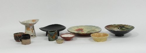 Appraisal: A studio ceramic shallow bowl decorated with iris cm diameter