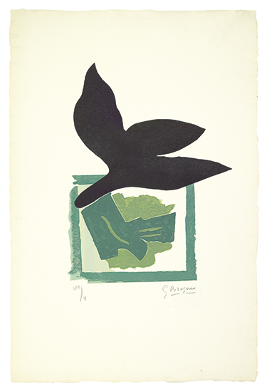 Appraisal: GEORGES BRAQUE Oiseau noir sur fond vert Color wood engraving