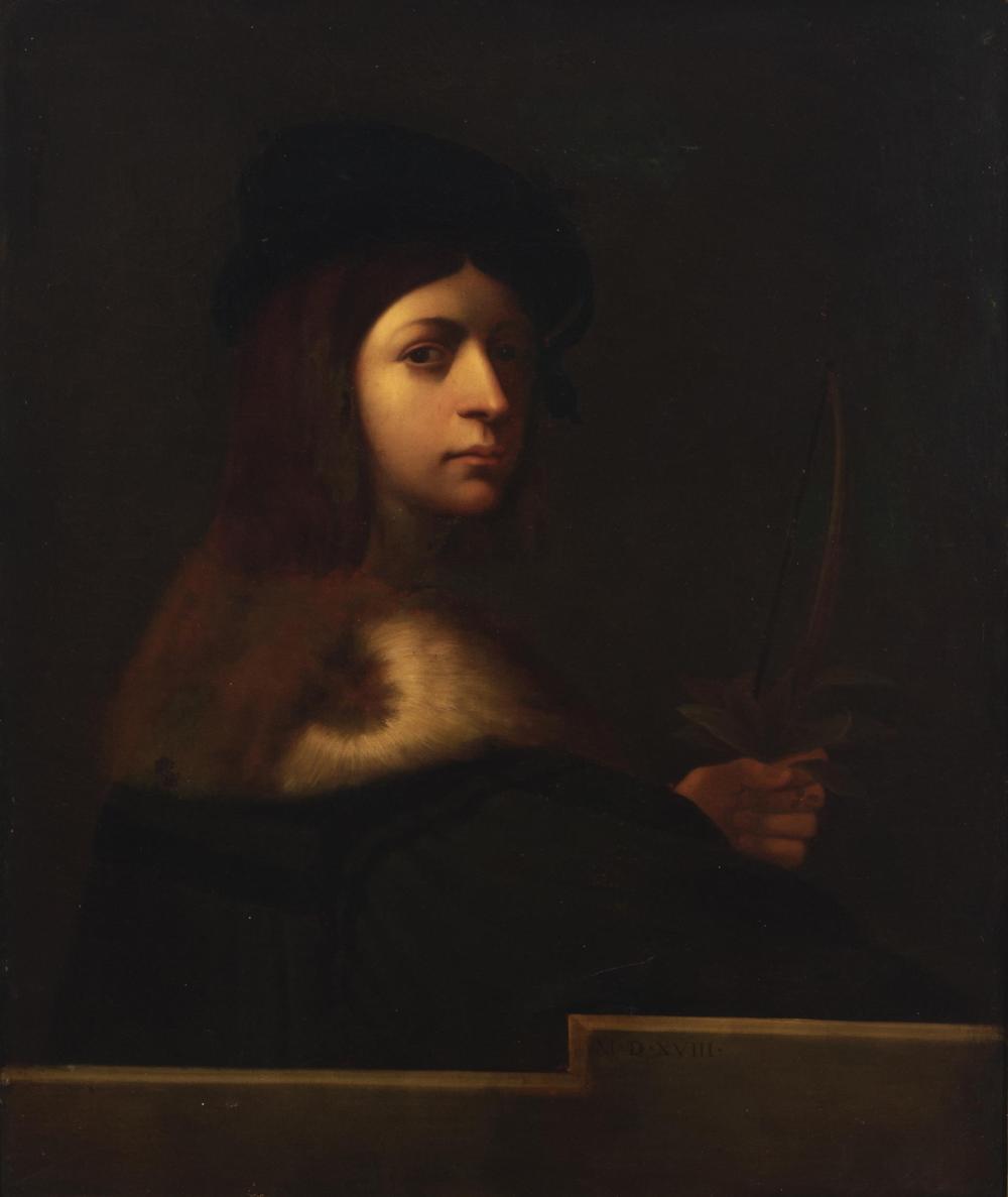 Appraisal: Portrait of a Renaissance-era man holding a knife Mid- th