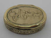 Appraisal: An oval white metal snuff box celebrating a railway th