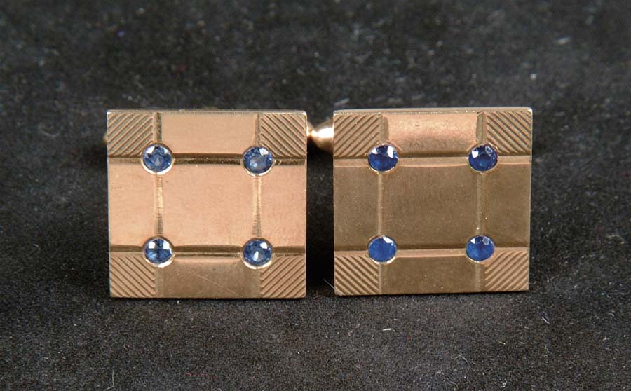 Appraisal: TIFFANY K SAPPHIRE CUFF LINKS Wonderful pair of k yellow