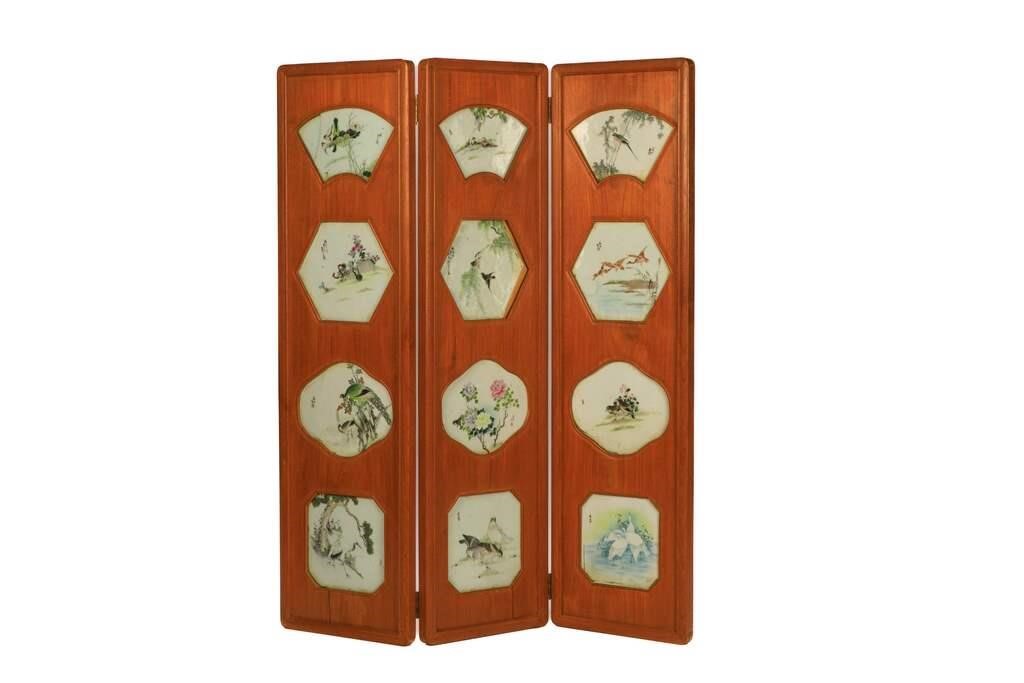 Appraisal: Chinese Republic period Three panel folding screen each with four