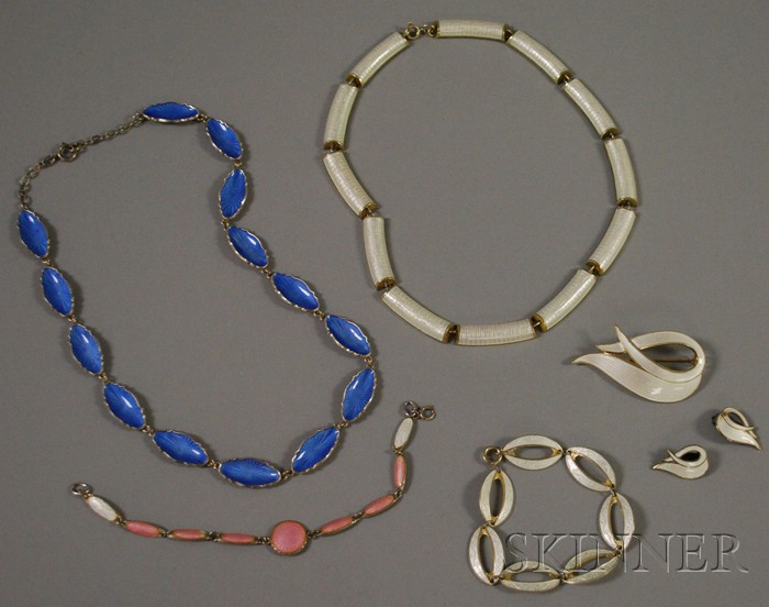 Appraisal: Group of Norwegian Guilloche Enamel and Sterling Silver Jewelry including