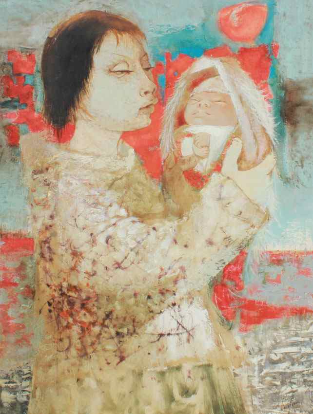 Appraisal: LAVARENNE Pierre French - ''Mere Avec Son Enfant'' Oil Canvas