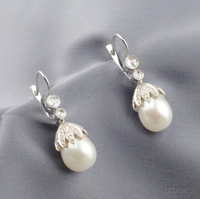 Appraisal: kt White Gold Cultured Pearl and Diamond Earpendants each cultured