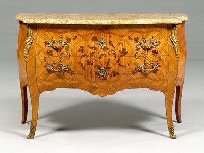 Appraisal: Louis XV style marquetry commode variegated ocher marble top over