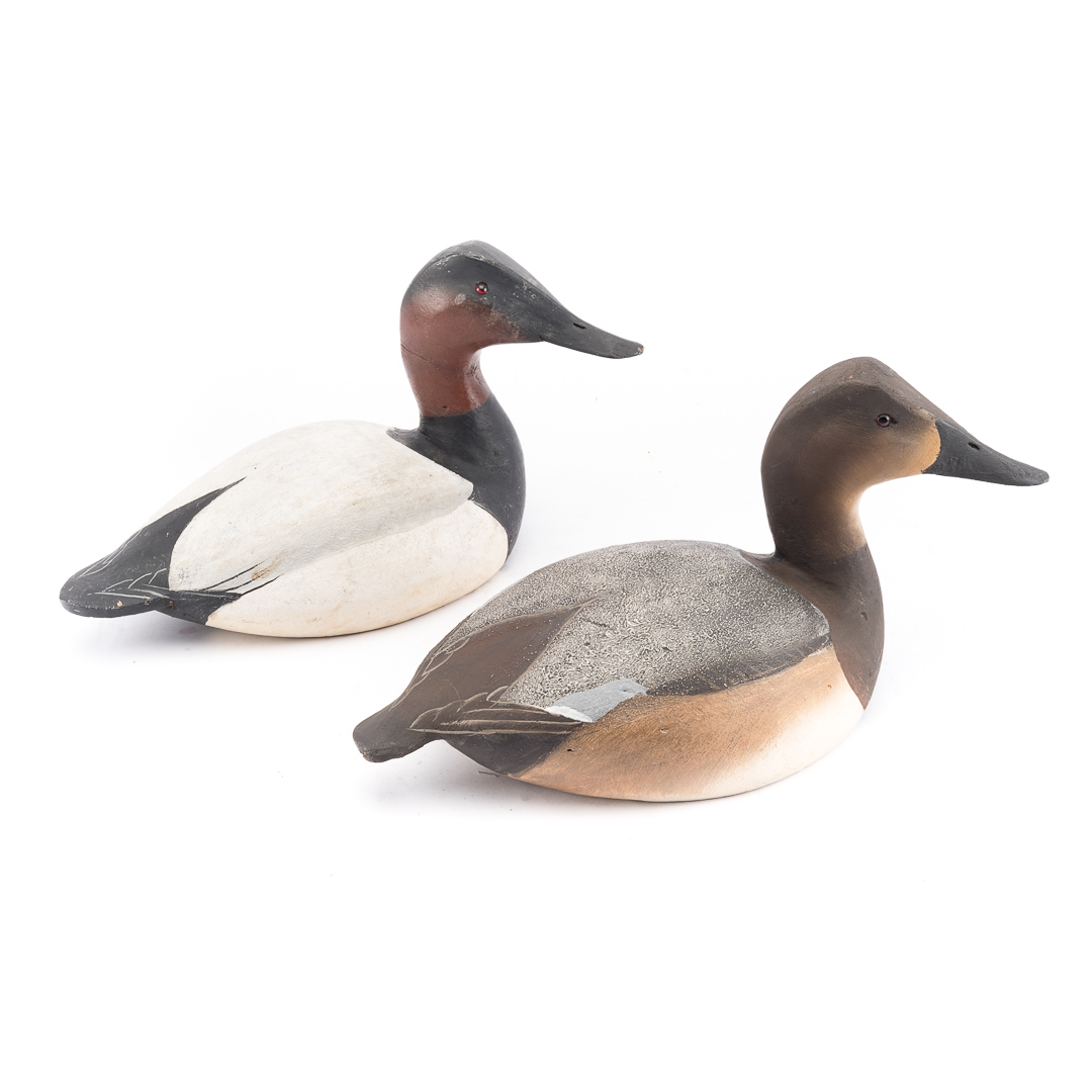 Appraisal: Pair Ward Brothers canvas back working duck decoys Style carved