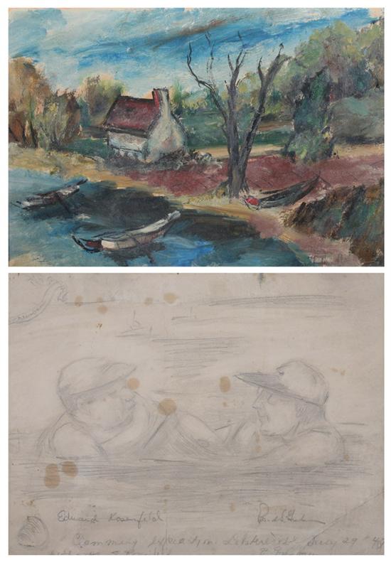 Appraisal: EDWARD ROSENFELD American - BOAT IN POND and CLAMMING TWO