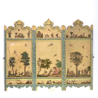 Appraisal: Continental rococo hand painted silk table screen Continental rococo hand