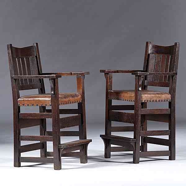 Appraisal: Gustav Stickley Billiard Chairs American early th century a pair