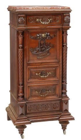 Appraisal: French marble-top walnut nightstand late th c inset marble top