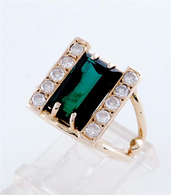 Appraisal: Tourmaline and diamond ring ct dark green emerald-cut tourmaline flanked