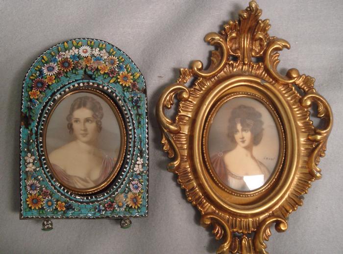 Appraisal: Miniature hand painted woman's portrait artist signed Fourau millifiore frame