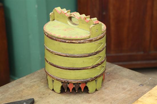 Appraisal: STAVE CONSTRUCTED BUCKET Green painted bucket having locking lid with