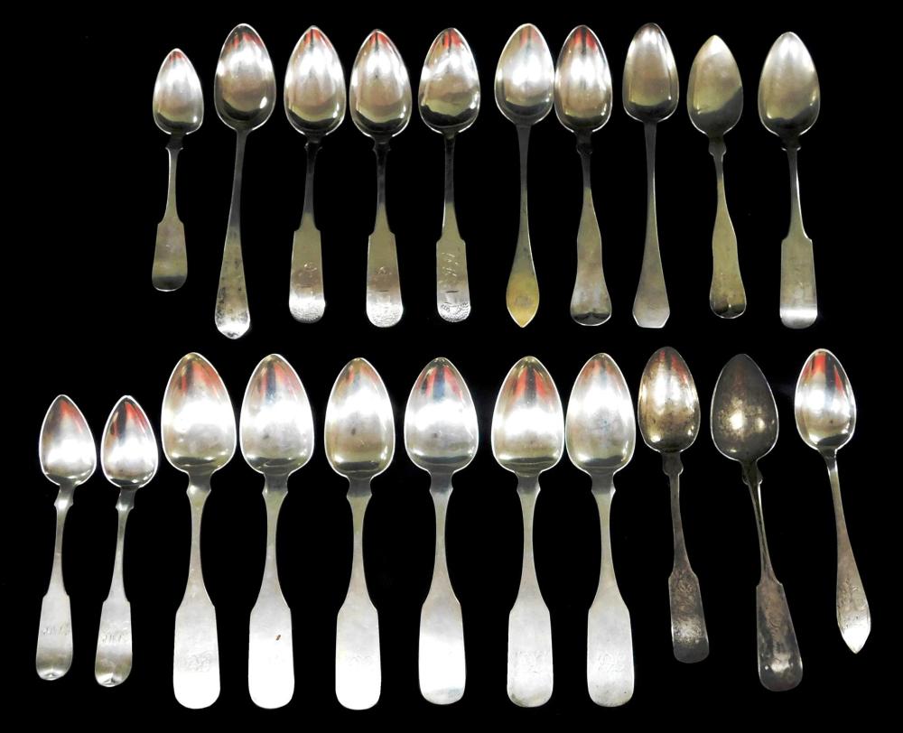 Appraisal: COIN SILVER Twenty-two serving spoons th C mostly American makers