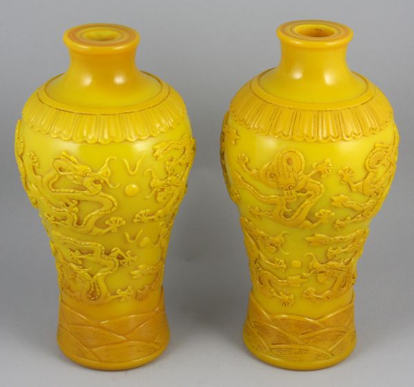 Appraisal: Pair of early th Century Chinese or Beijing yellow glass