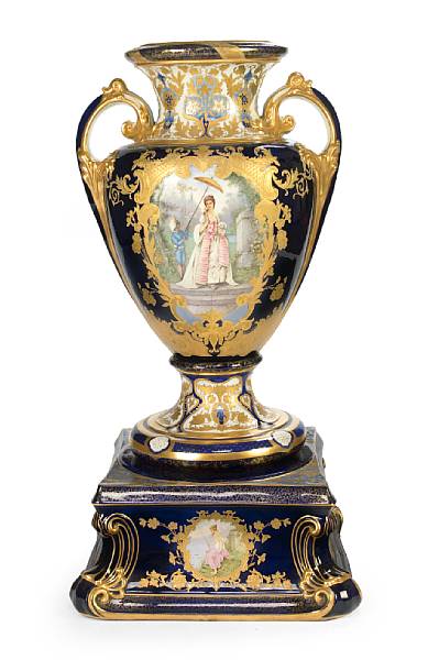 Appraisal: A monumental Continental porcelain urn on stand late th early