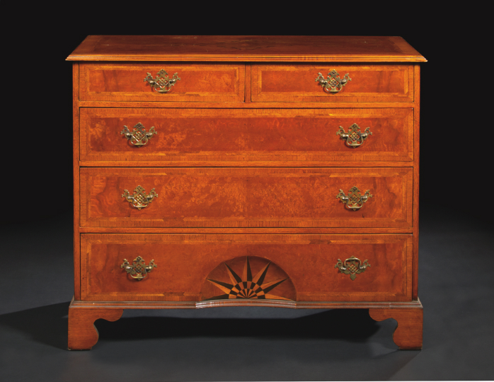 Appraisal: George III-Style Mahogany and Burlwood Chest the banded rectangular top