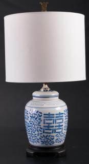 Appraisal: Happiness Ginger Jar Lamp Blue and white porcelain ginger jar