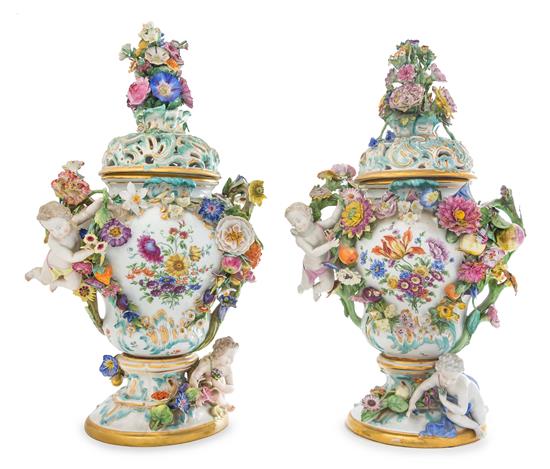 Appraisal: Sale Lot A Pair of Meissen Porcelain Urns and Covers