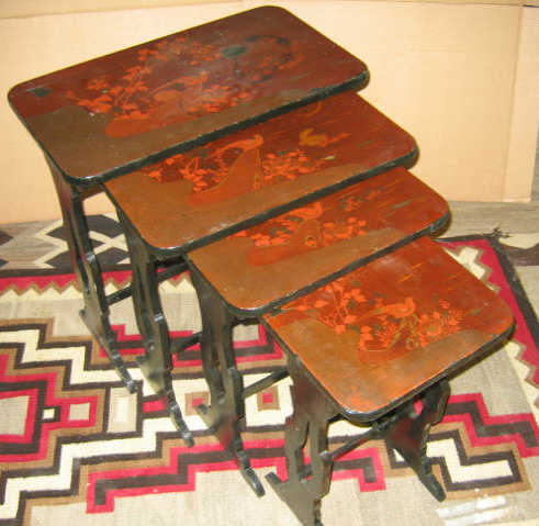 Appraisal: NEST OF FOUR ASIAN DESIGN LACQUERED DRINKS TABLES Rectangular tops