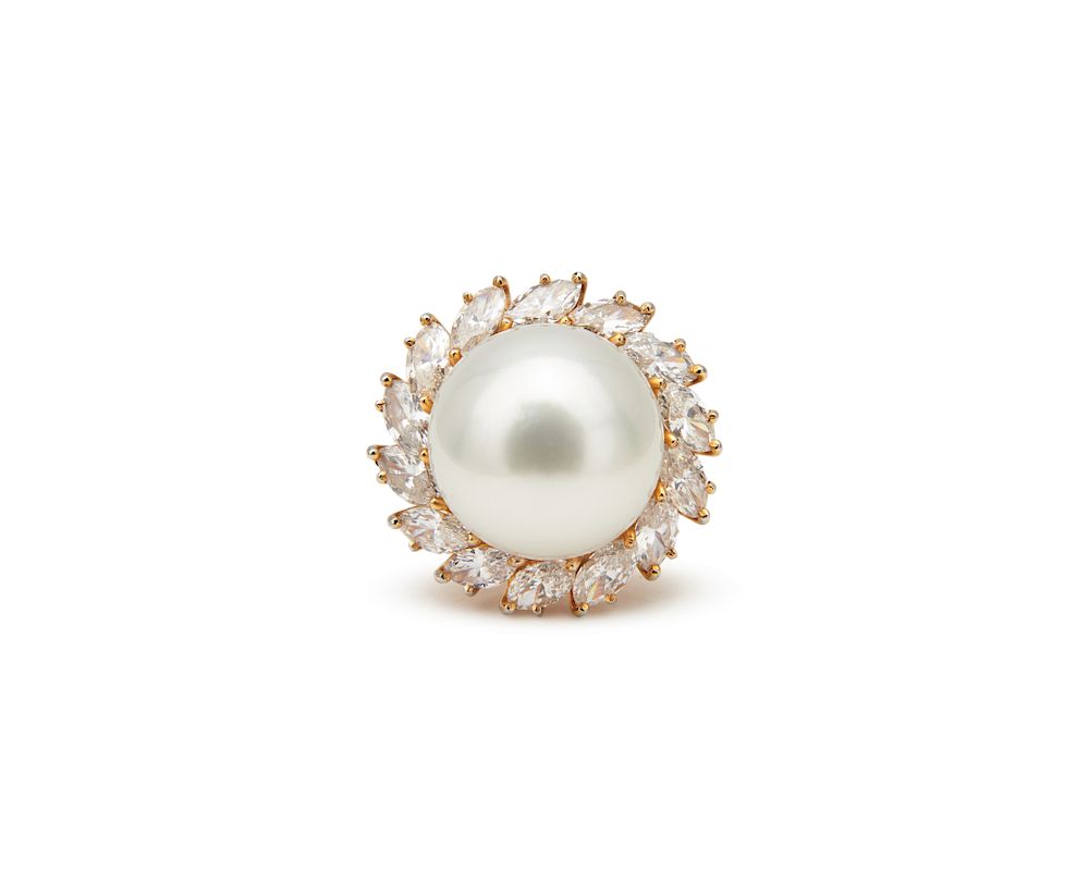 Appraisal: Platinum K Gold Diamond and Pearl Ring Platinum K Gold