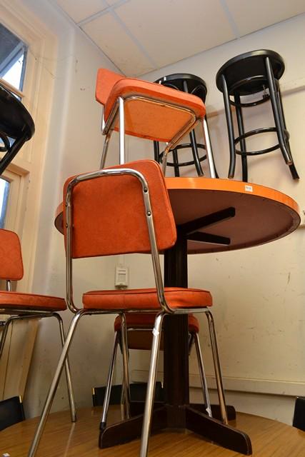 Appraisal: 'S ORANGE LAMINATE TABLE AND FOUR ORANGE VINYL CHAIRS 'S