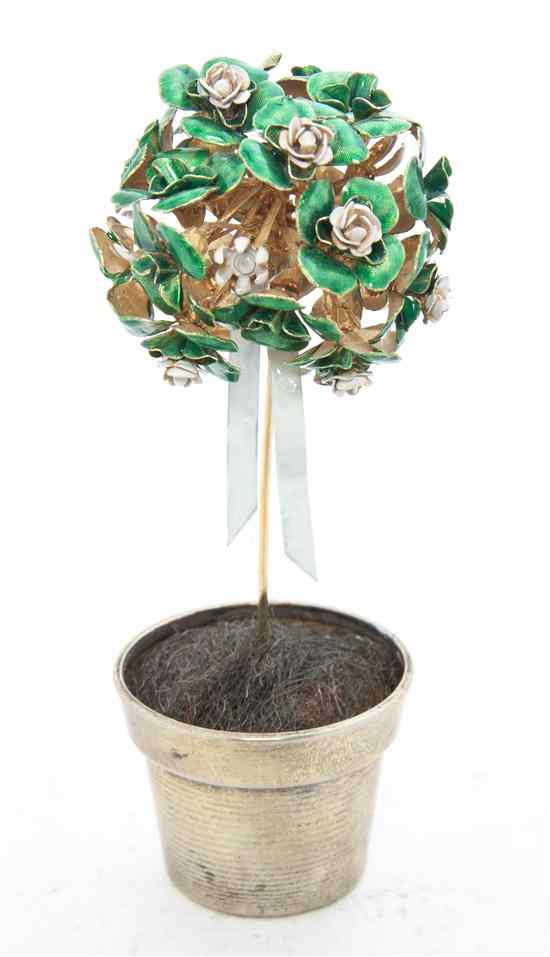 Appraisal: A Cartier Gilt Silver and Enameled Topiary Model having white