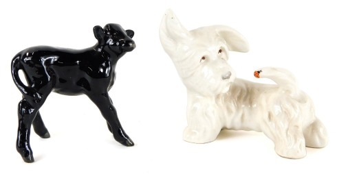 Appraisal: Two Beswick ornaments comprising a white dog with ladybird tail