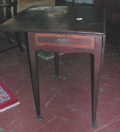 Appraisal: George III Mahogany and Banded Burlwood Drop-Leaf Side Table first