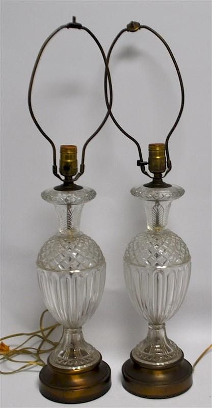 Appraisal: PAIR PRESSED MOLDED GLASS TABLE LAMPS A matched pair of