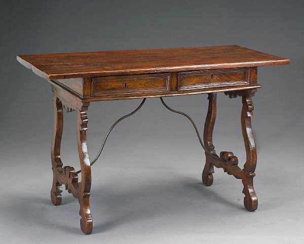 Appraisal: A Spanish Baroque style walnut library table last quarter th