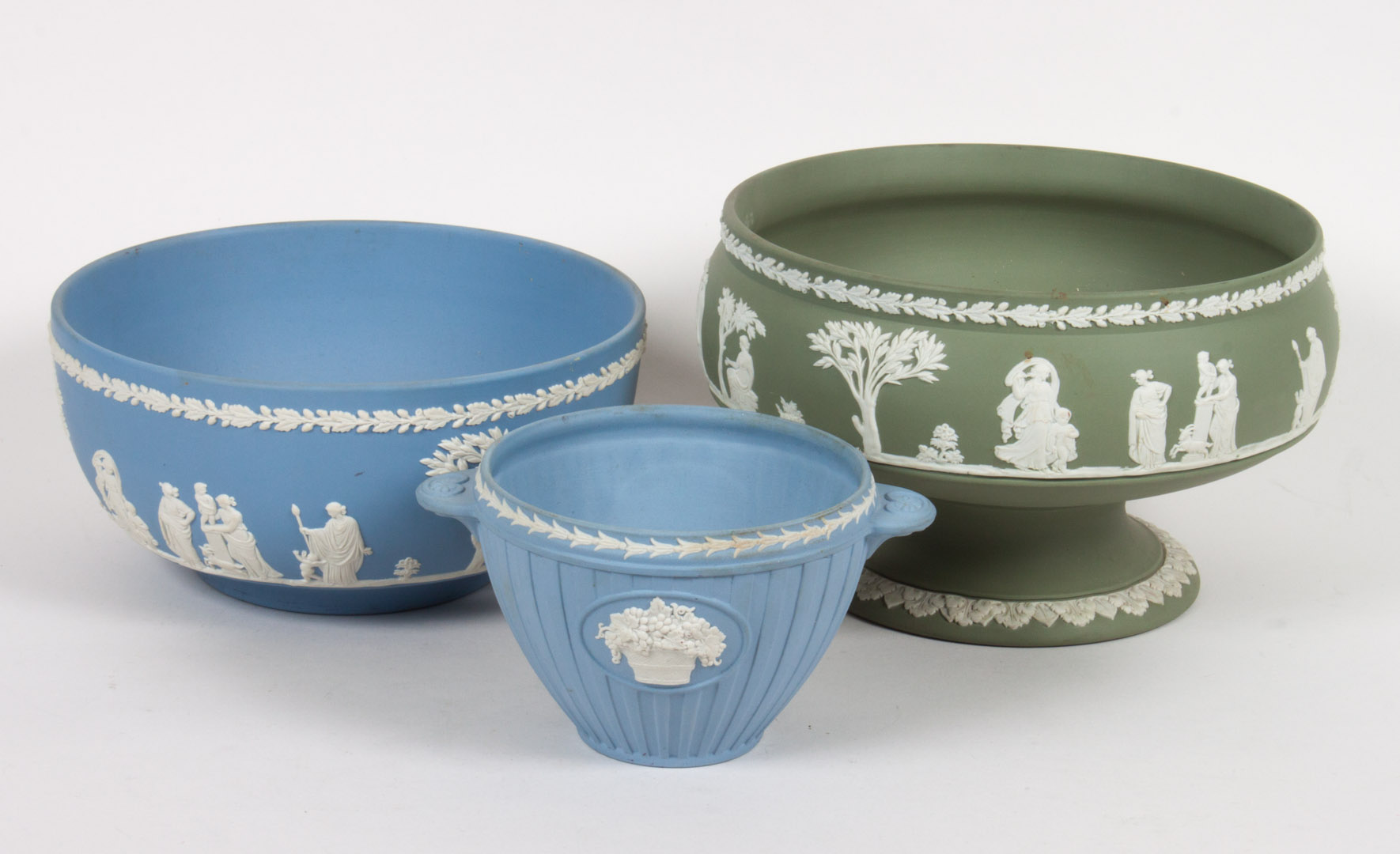 Appraisal: Three Wedgwood jasperware bowls th century green and white pedestal