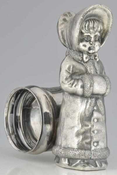 Appraisal: Kate Greenaway Girl Figural Napkin Ring Girl in long coat