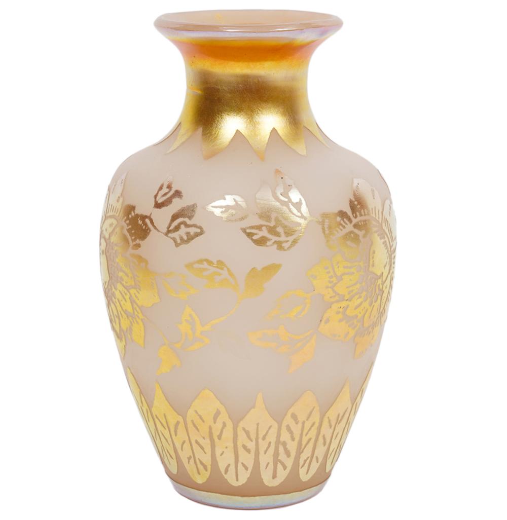 Appraisal: ATTRB TO STEUBEN OPAQUE GILT VASEOpaque aurene vase with gilt