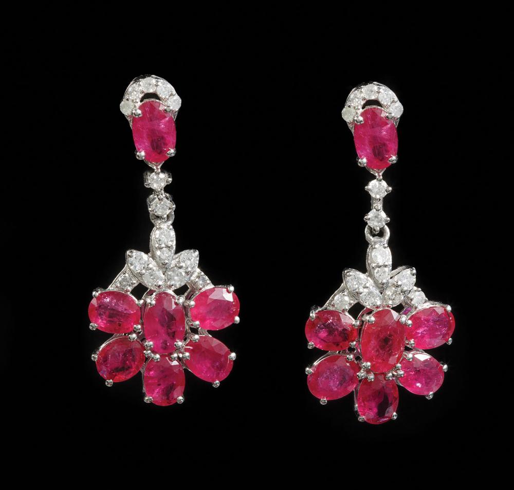 Appraisal: Pair of Platinum Ruby and Diamond Dangle Earrings comprised of