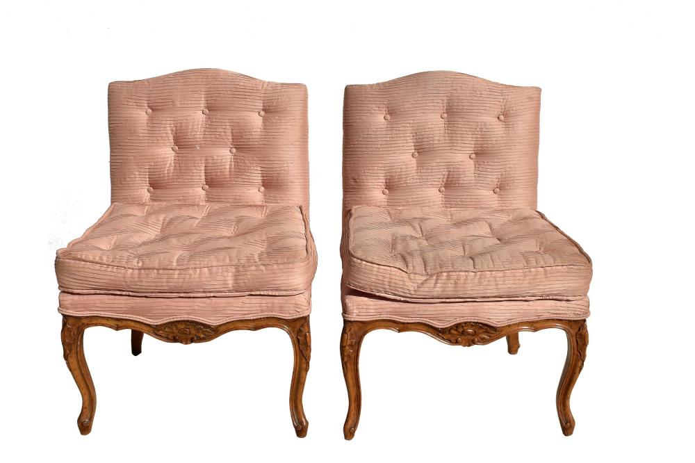 Appraisal: PAIR OF LOUIS XV STYLE BEECHWOOD SLIPPER CHAIRSFirst half th