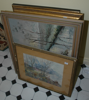 Appraisal: FIVE FRAMED OIL PAINTINGS AND ONE WATERCOLOUR