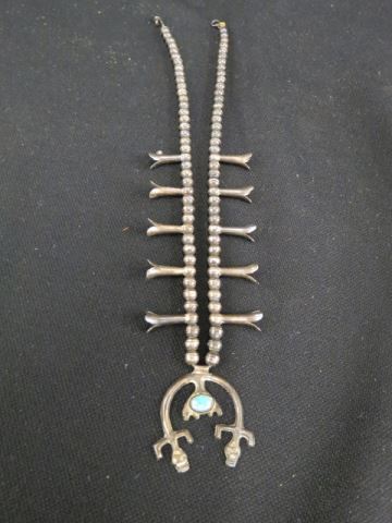 Appraisal: Indian Squash Blossom Necklace turquoise and sterling Old Pawn