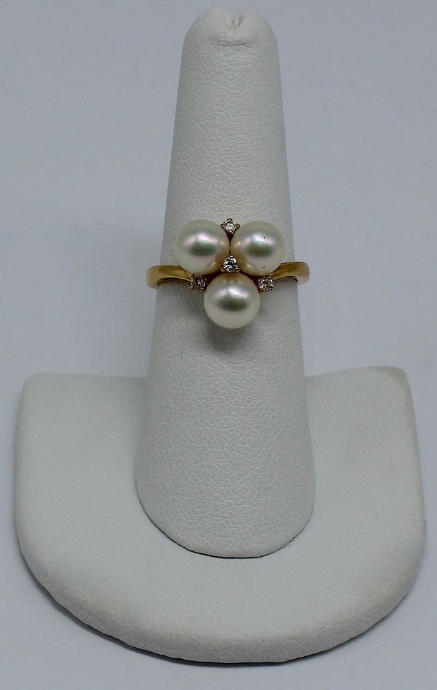 Appraisal: JEWELRY Mikimoto kt Gold Pearl and Diamond Ring Includes a