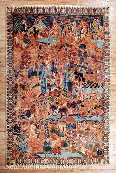 Appraisal: A Kashan Kashmar Carpet light salmon ground pictorial scene depicting