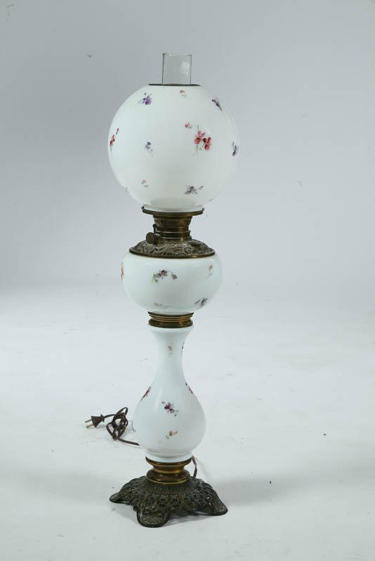 Appraisal: PLUME ATWOOD PARLOR LAMP Milk glass Gone with the Wind