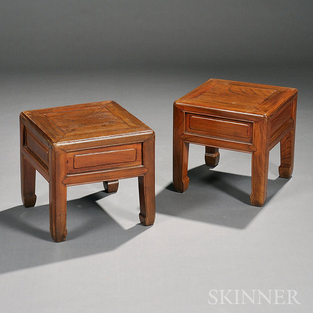 Appraisal: Pair of Stools China hardwood th century top panel set