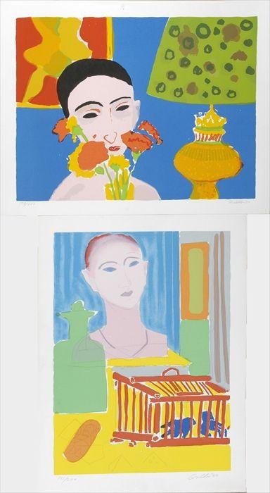 Appraisal: John Grillo b Two Portrait Studies Lithographs in colors x